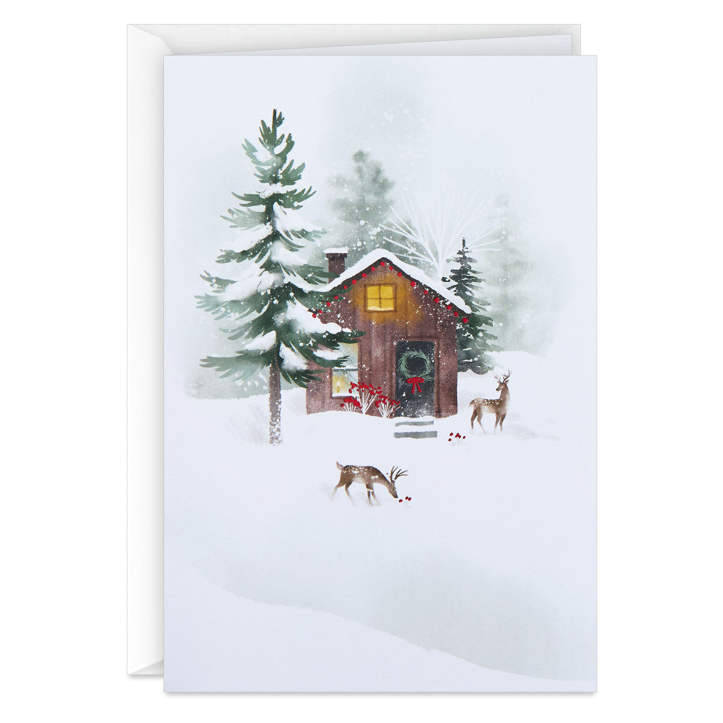 Deer and Cabin in Snow Packaged Christmas Cards Card Front image number 2