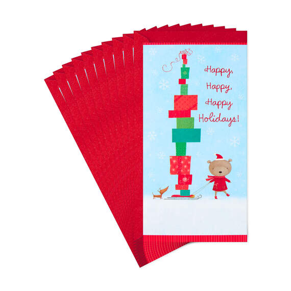 Little Bear With Gifts on Sled Money Holder Christmas Cards, Pack of 10, , large image number 1
