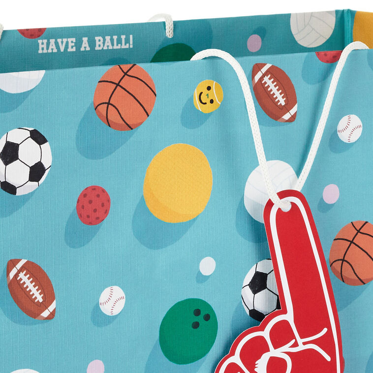 Sports Balls on Blue Extra-Deep Birthday Gift Bag Handle Detail image number 4