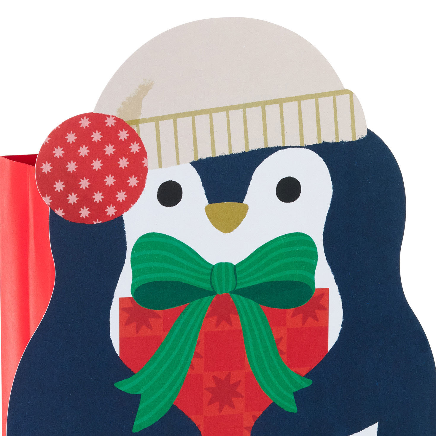 Penguin with Present Medium Holiday Gift Bag upclose view image number 4