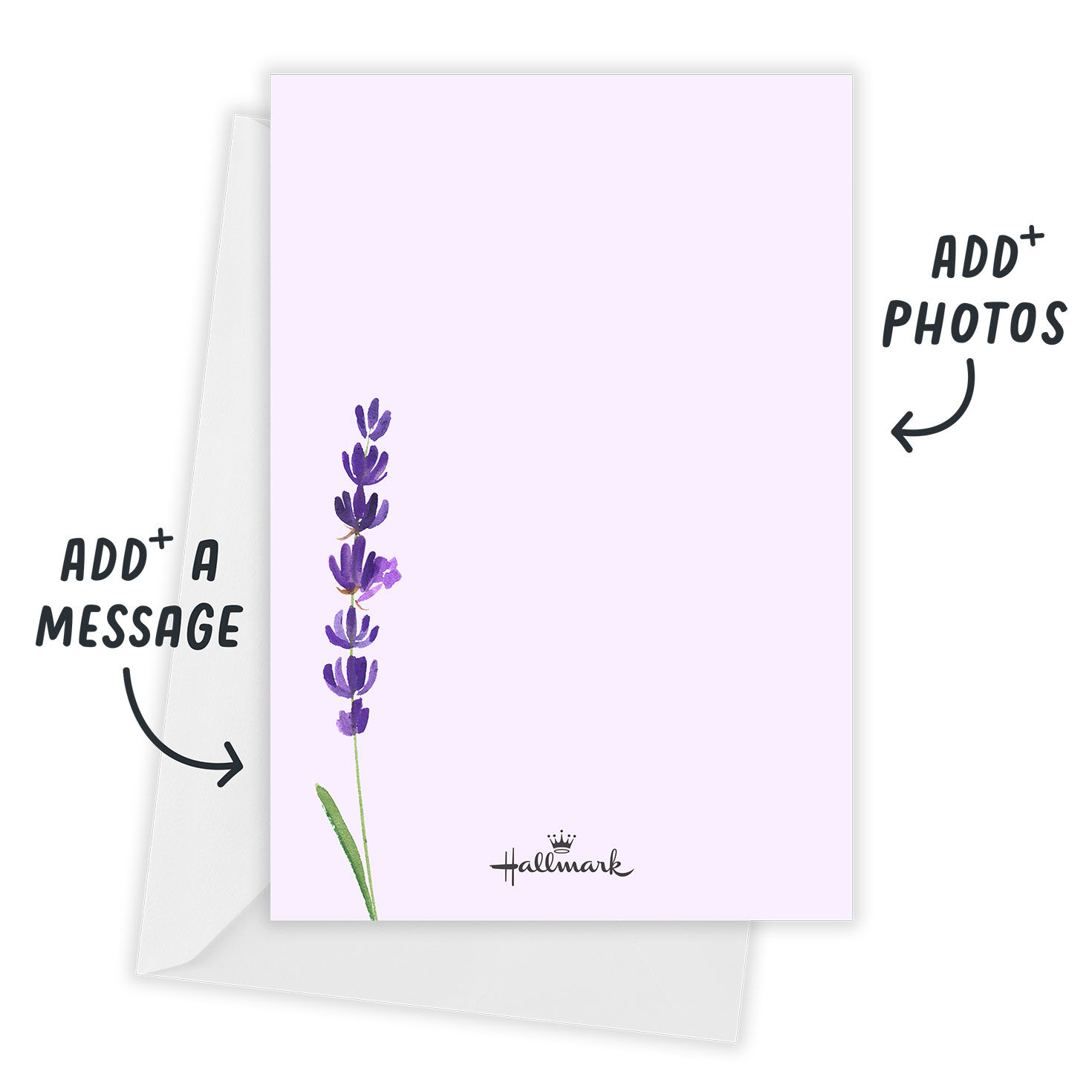 Lavender Flower Sprig Personalized Wedding Invitation Card Back with envelope  indicating personalization image number 3