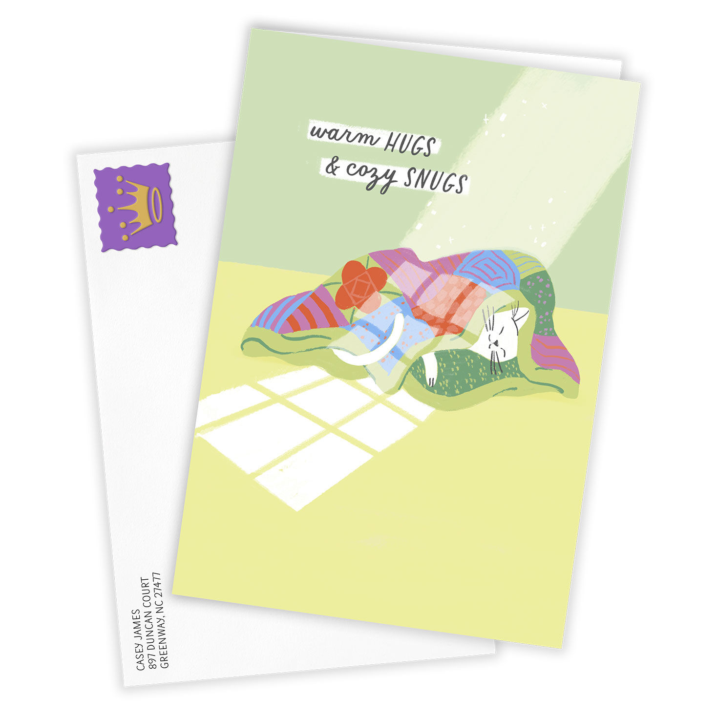 Cat in Quilt Personalized Thinking of You Card Card Front with Envelope image number 2
