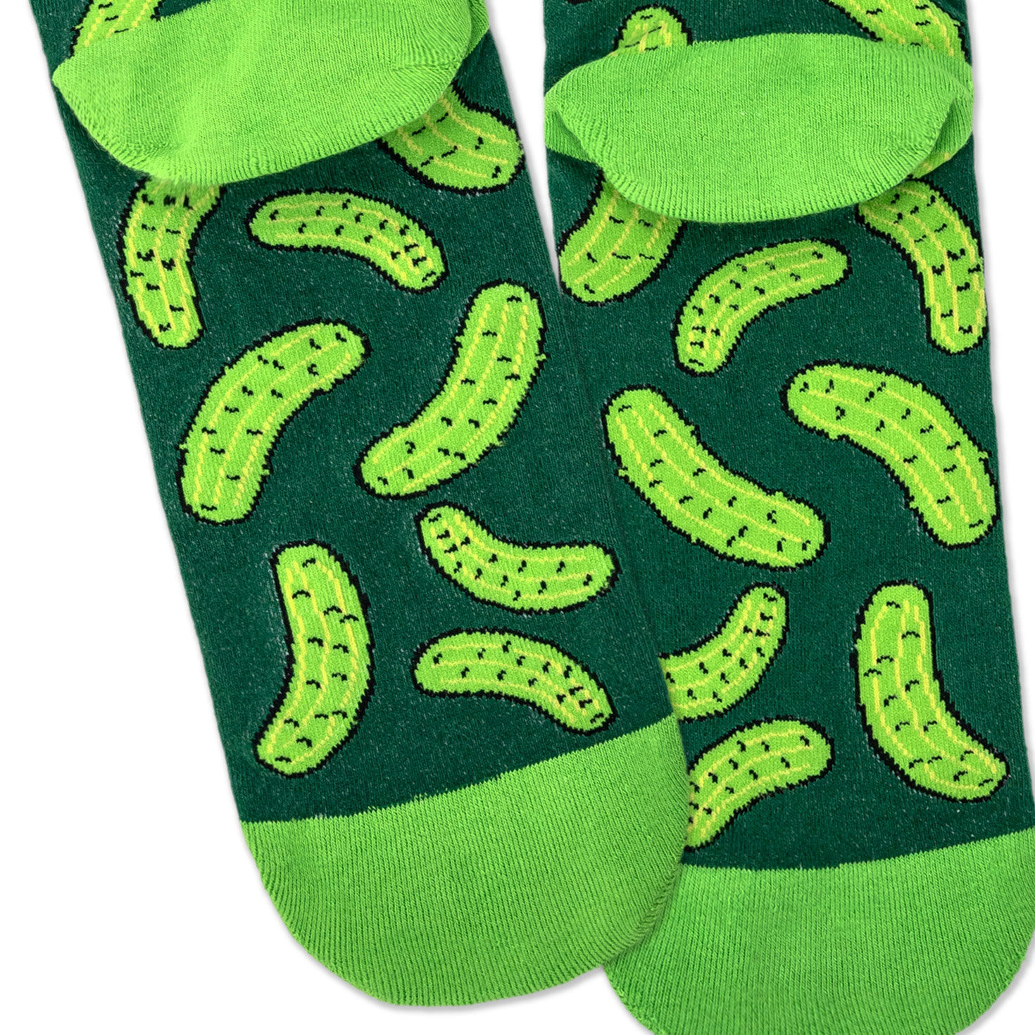 Pickle-Themed Green Novelty Crew Socks With Puns upclose view image number 4