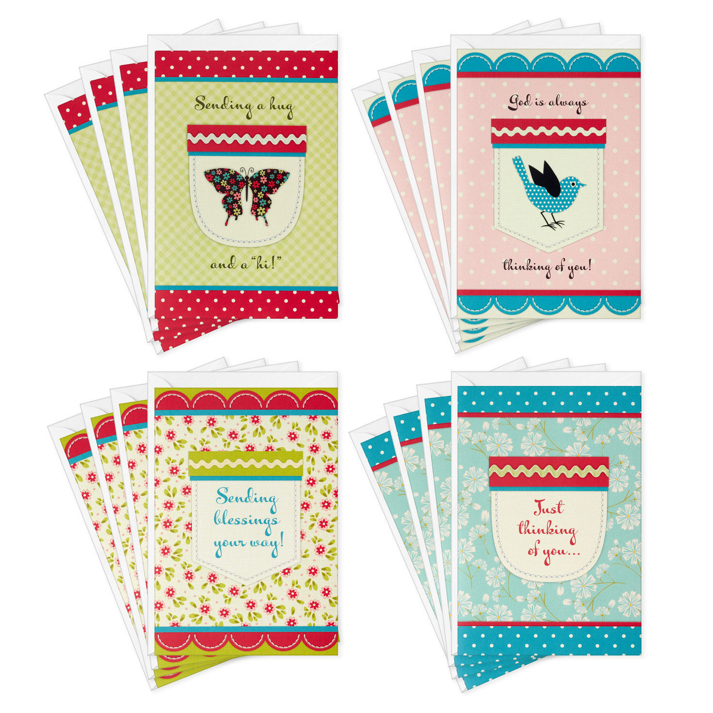 Stitched Pockets Religious Boxed Thinking of You Cards Assortment, Pack of 12