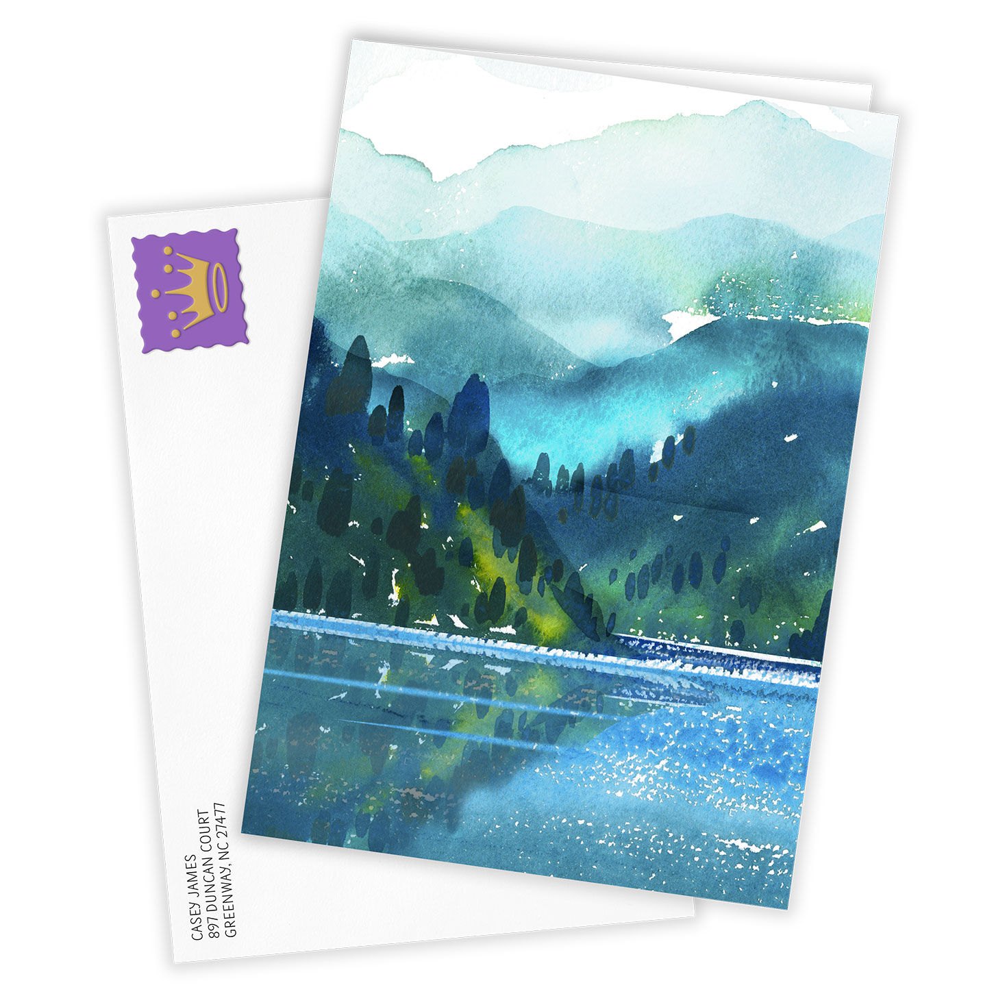 Watercolor Lake and Mountain Personalized Card Card Front with Envelope image number 2