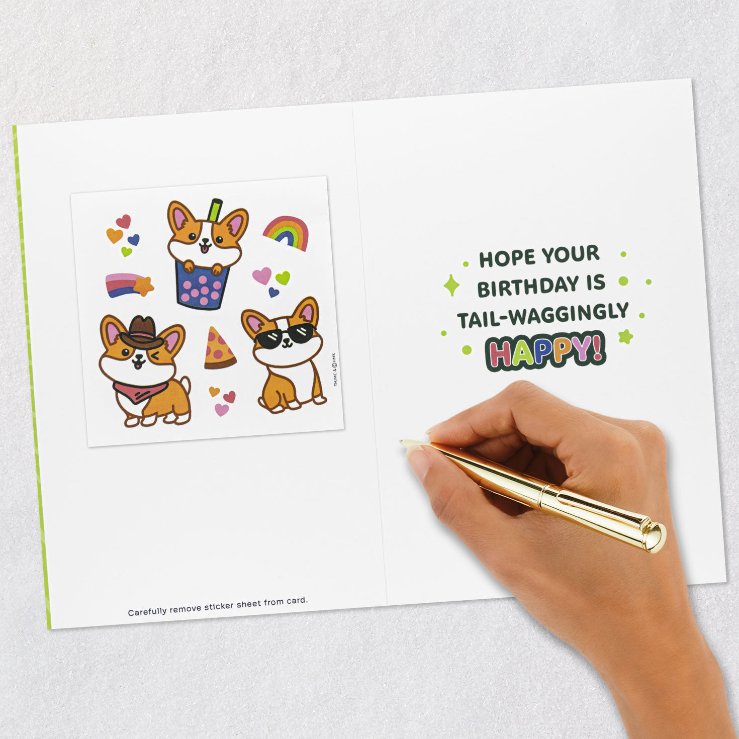 Corgi Dog in Party Hat Kids Birthday Card With Stickers signing card image number 7