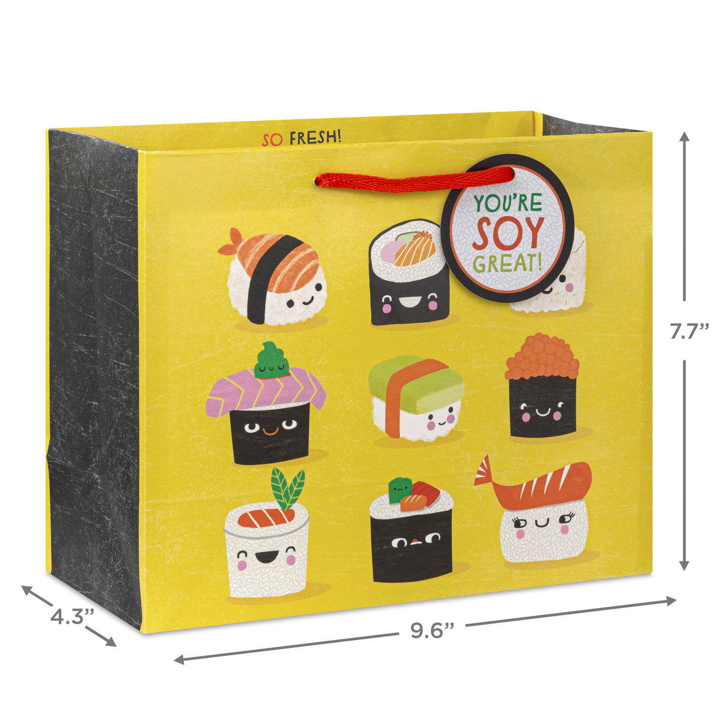 Smiling Sushi on Yellow Medium Gift Bag measurement image number 3