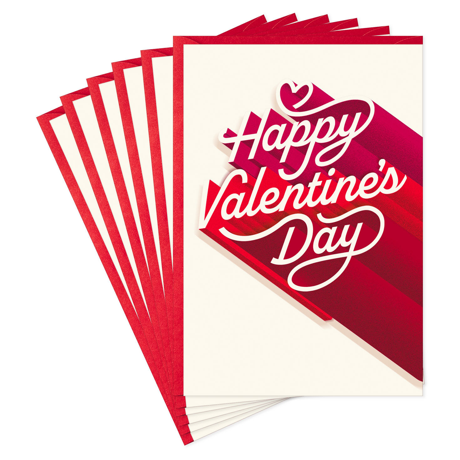 Red and Ivory Shadow Lettering Valentine's Day Cards, Pack of 6