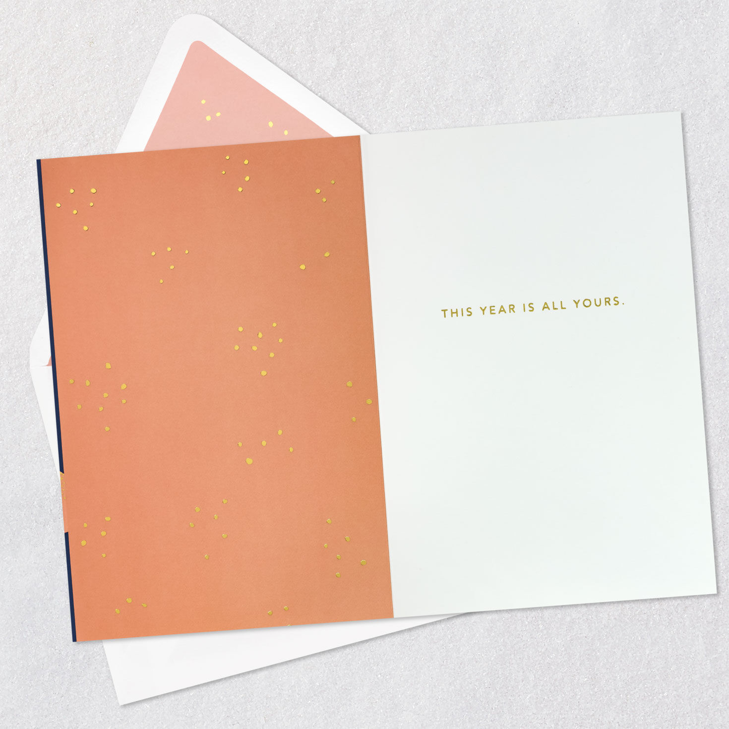 Pink and Gold Party Hats on Blue Birthday Card Open card with envelope image number 3