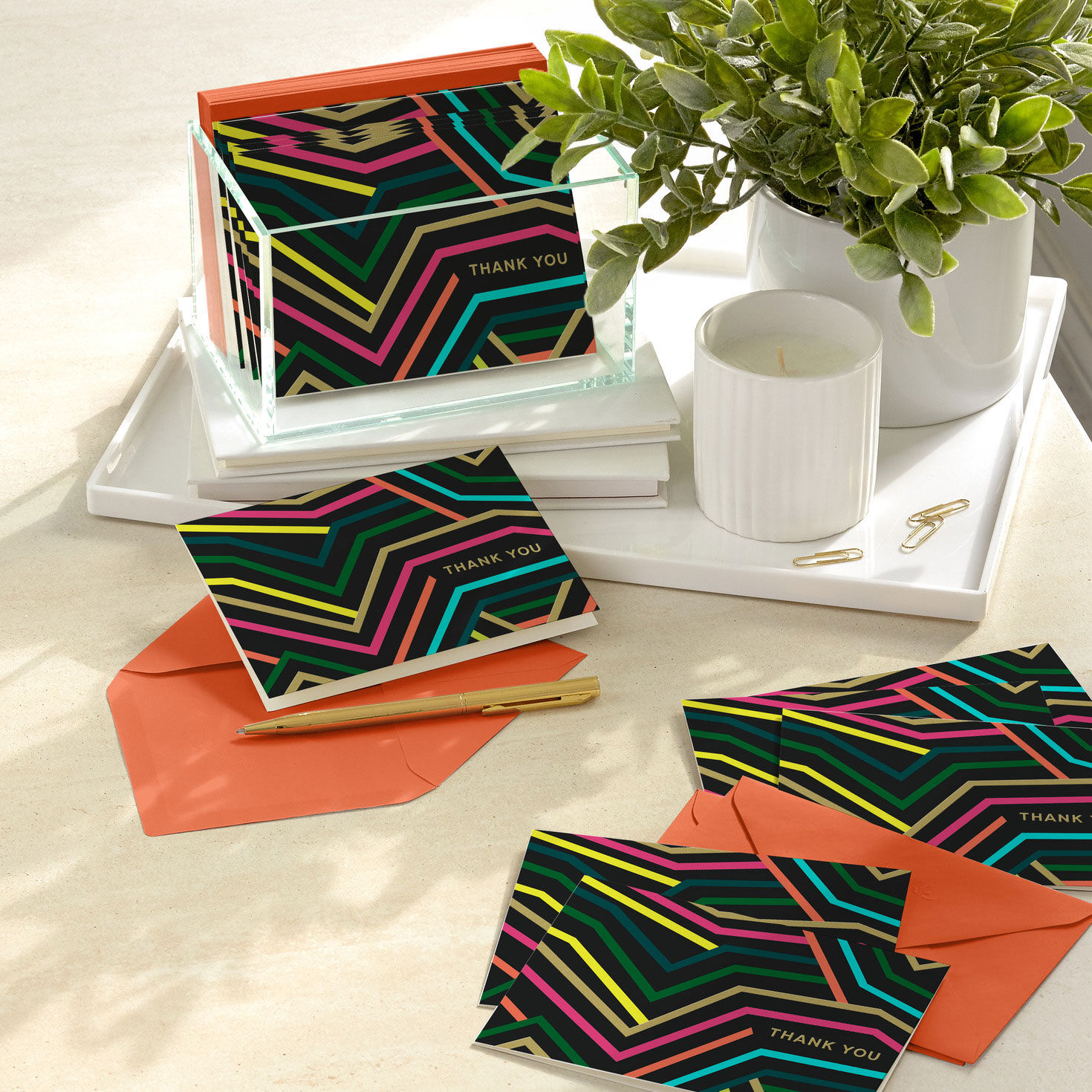 Neon Stripes on Black Blank Thank You Note Cards  image number 7