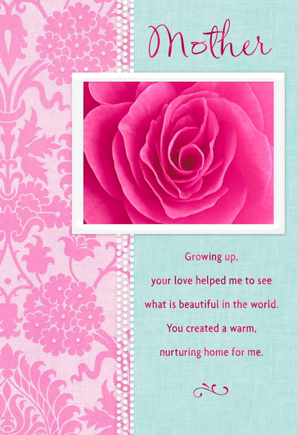 Pink Rose and Border Birthday Card for Mom