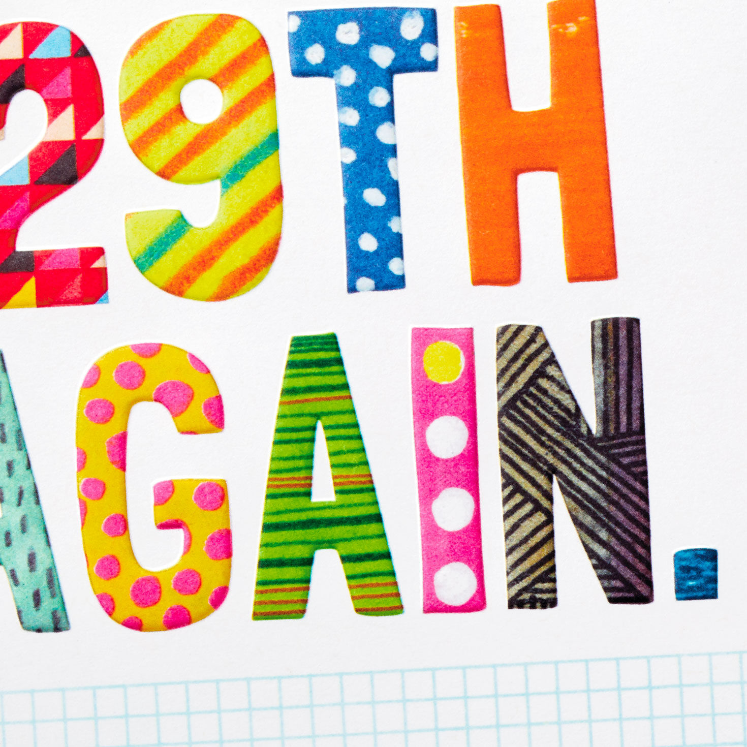 Happy 29th Again Colored Letters Funny Birthday Card Card Front Detail image number 4