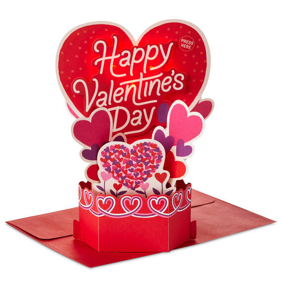 Hearts Musical 3D Pop-Up Valentine's Day Card With Light, , large image number 1