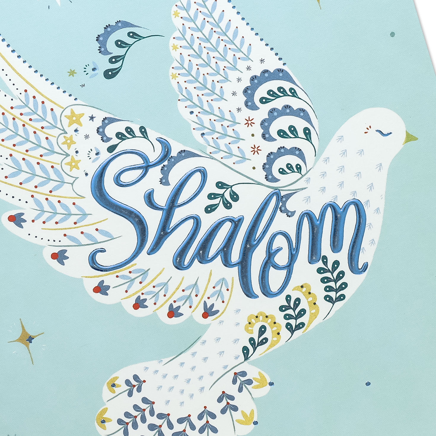 Blue Folk Art Peace Dove Hanukkah Card Card Front Detail image number 4