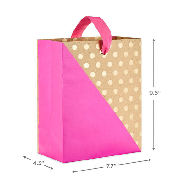 Fuchsia and Gold Mini Dots on Kraft Medium Gift Bag, 9.6", , large image number 3
