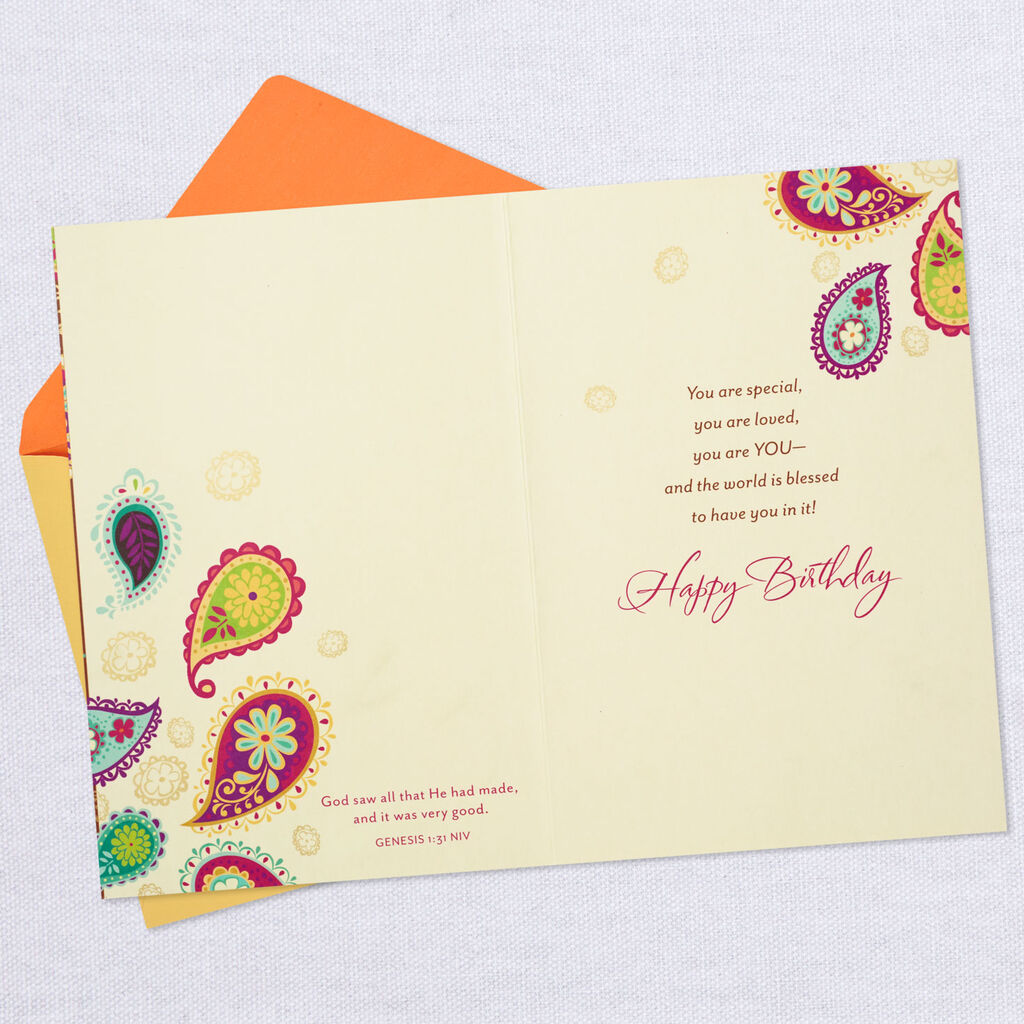 Bright Paisley Pattern Religious Birthday Card For Her Greeting
