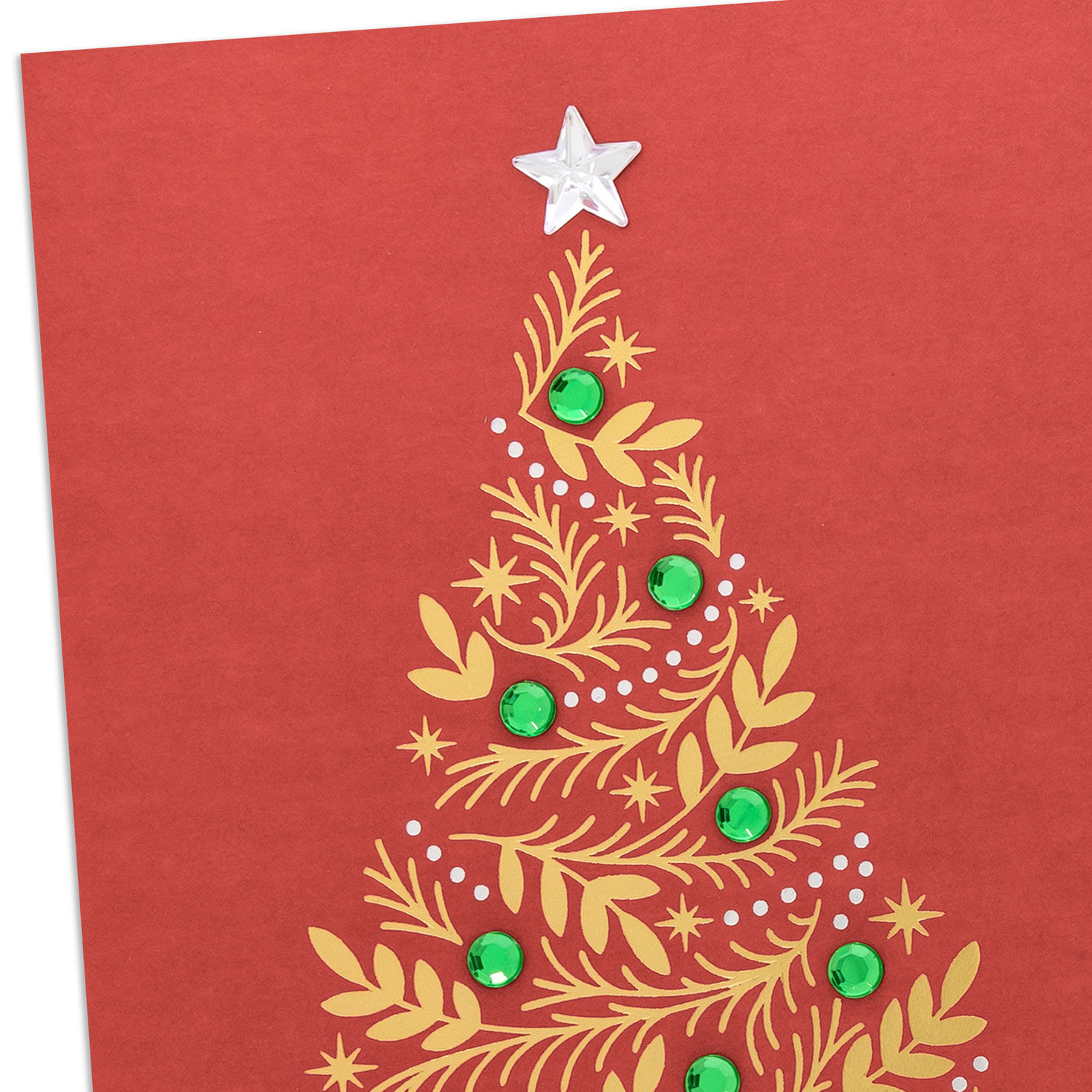 Gold Tree with Green Gems on Red Christmas Gift Card Holder Card Front Detail image number 5