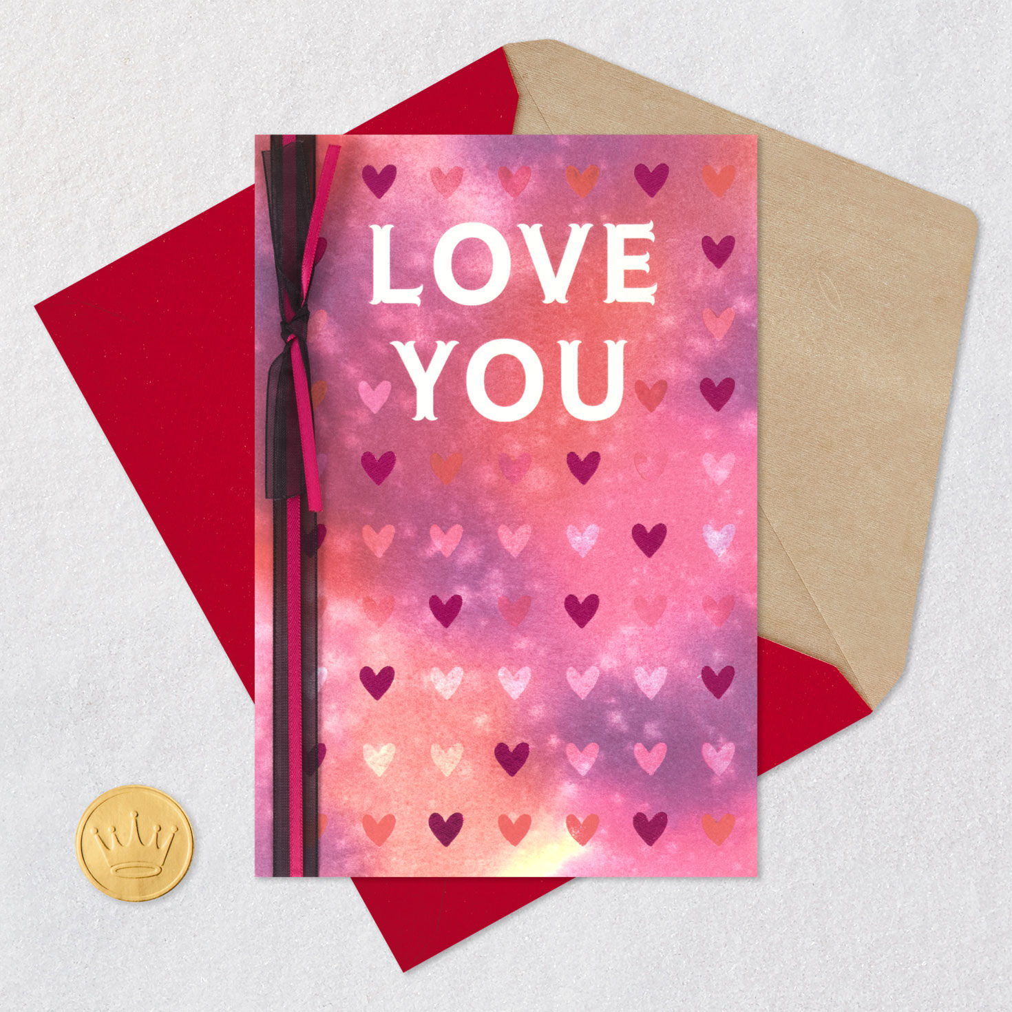 Pink, Purple and Orange Watercolor Valentine's Day Card Card Front with Envelope and Gold Seal image number 6