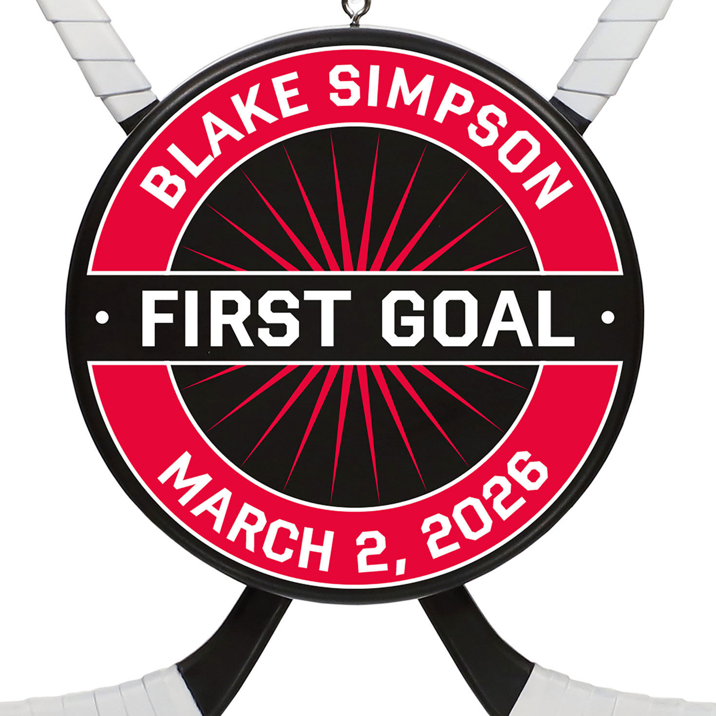 Hockey Star Personalized Ornament, Custom Text closeup view image number 5