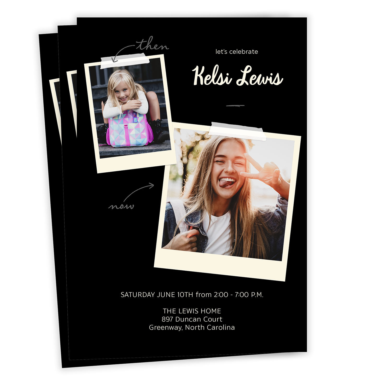 Black Then and Now Flat Graduation Party Invitation