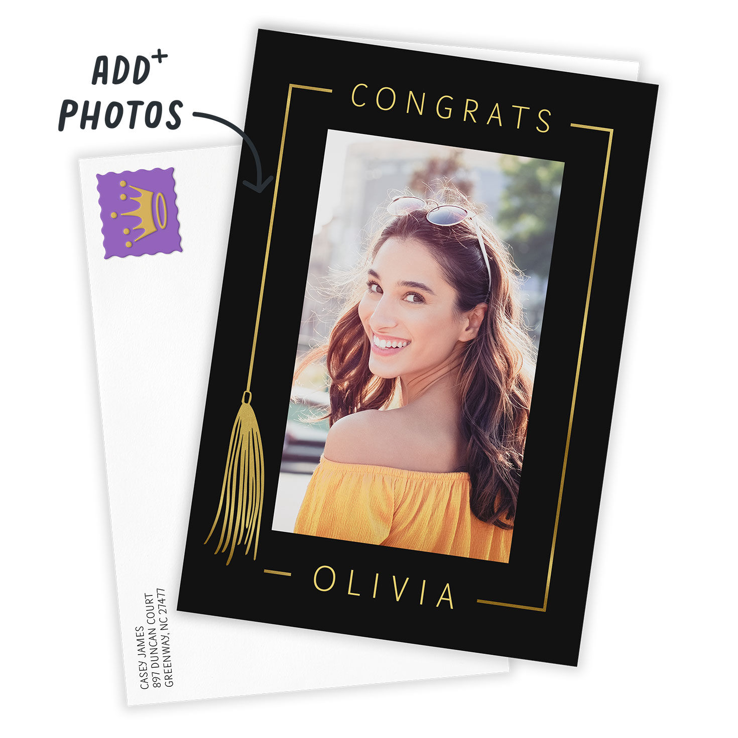 Personalized Gold Tassel Graduation Photo Card  image number 2