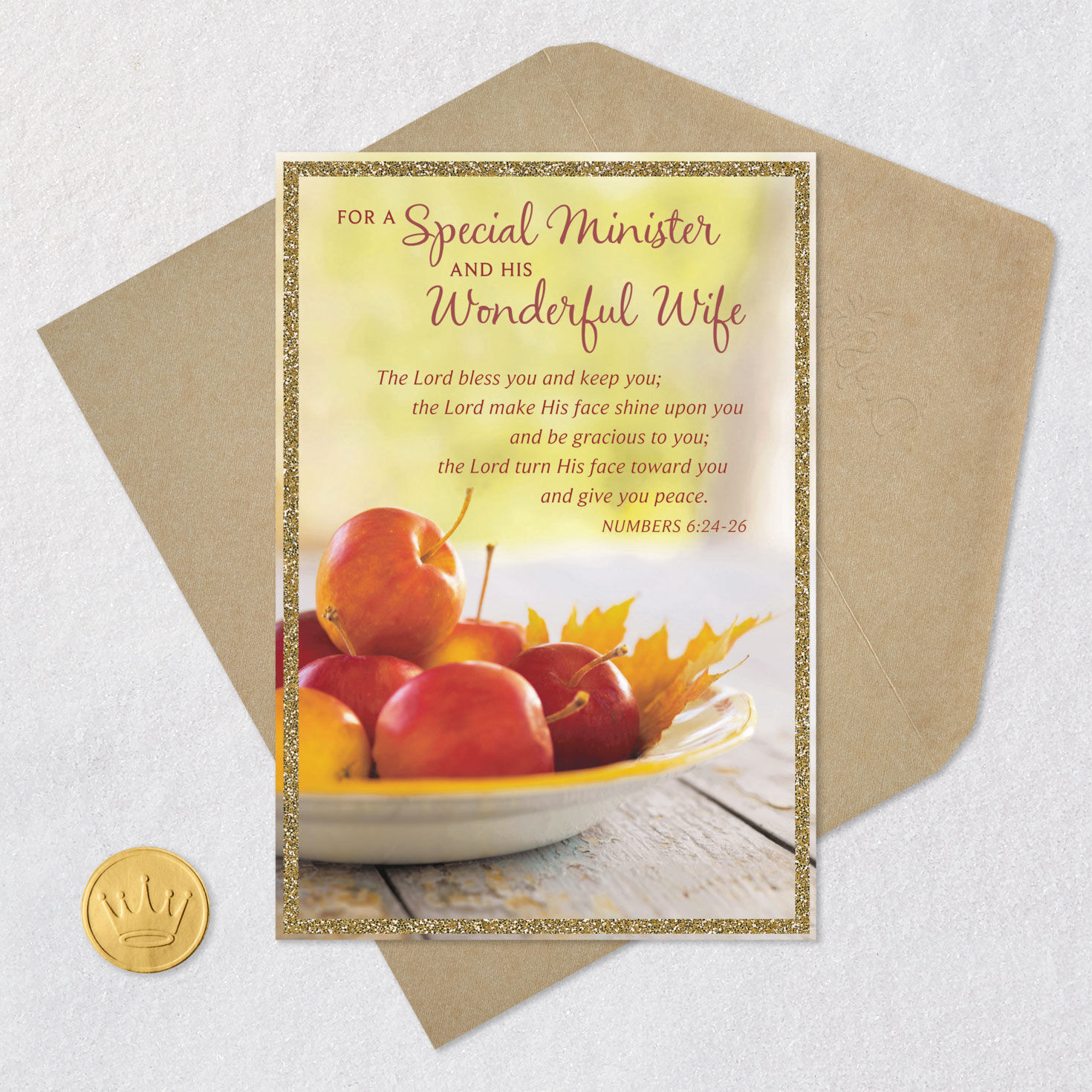 Apples Clergy Thank You Card for Minister and Wife Card Front with Envelope and Gold Seal image number 5