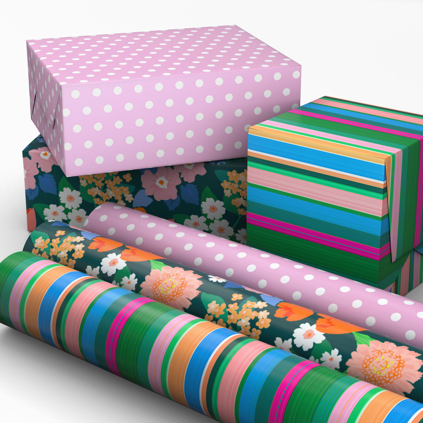 Fun Designs 3-Pack Assorted Wrapping Paper Mini Roll Bundle, 45 sq. ft. total, , large image number 2