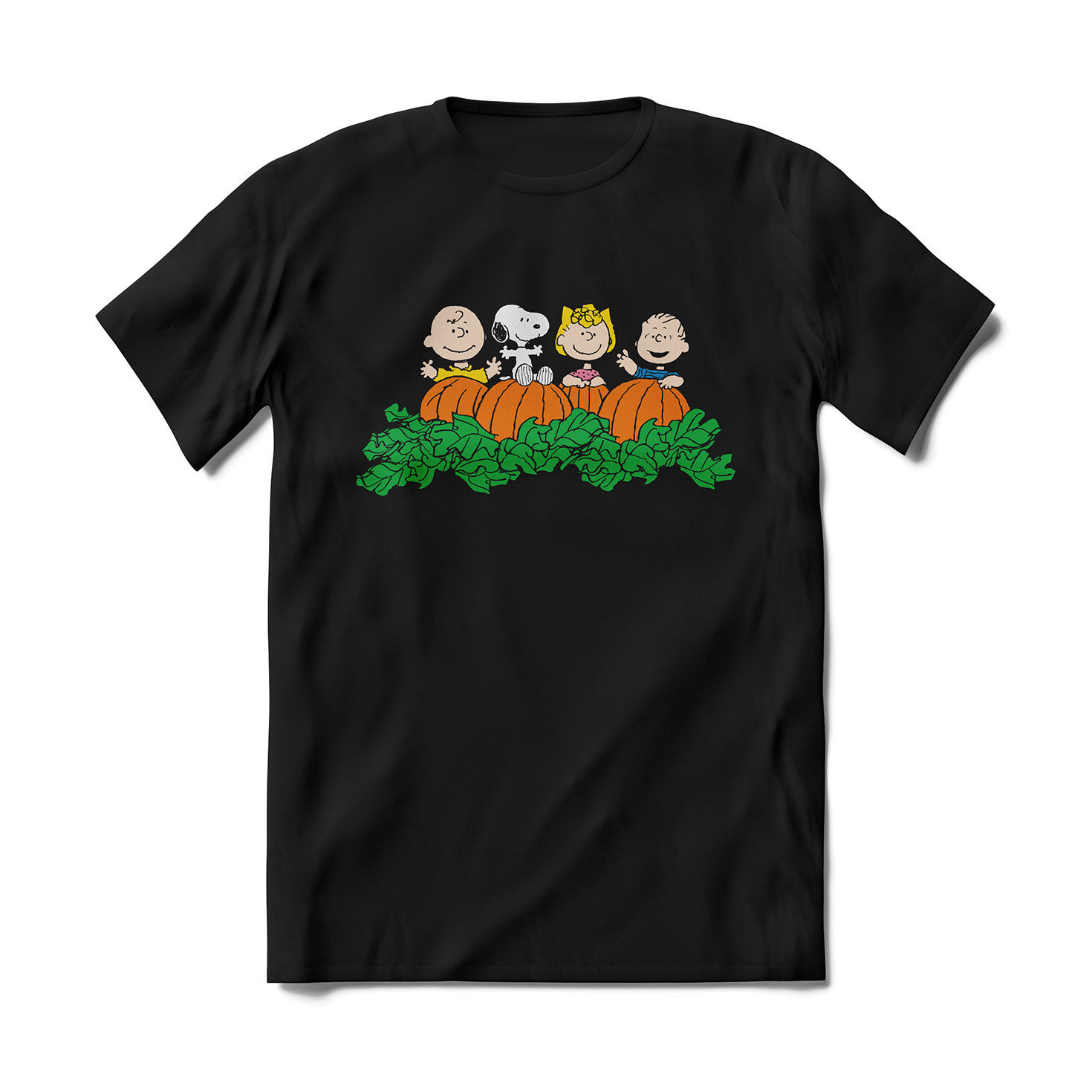 Peanuts Gang With Pumpkins Black Tee front image number 1