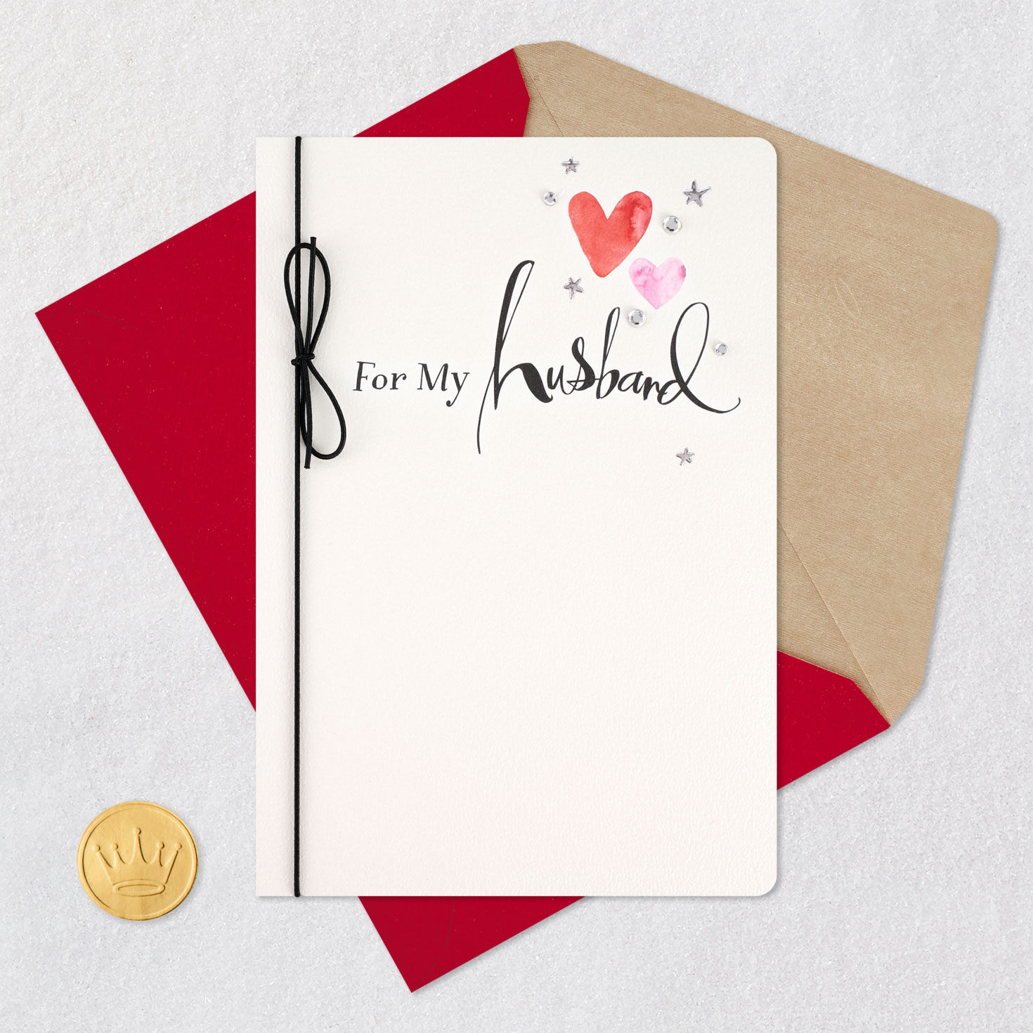 Monochrome Hearts Valentine's Day Card for Husband Card Front with Envelope and Gold Seal image number 6