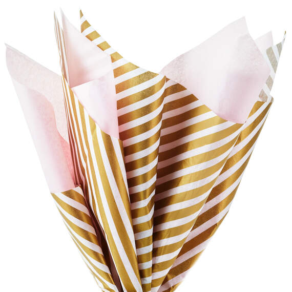 Light Pink and Gold Stripe 2-Pack Tissue Paper, 4 Sheets, Pink with Gold, large image number 2