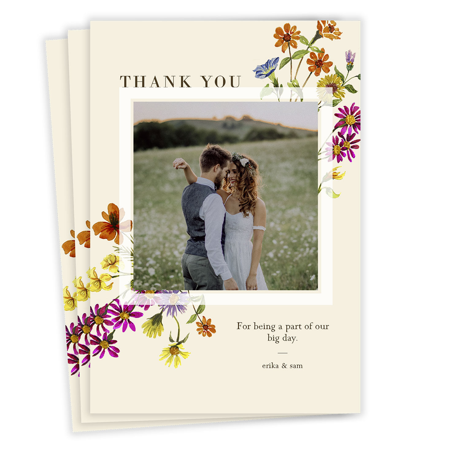 Colorful Wildflowers Wedding Thank-You Card