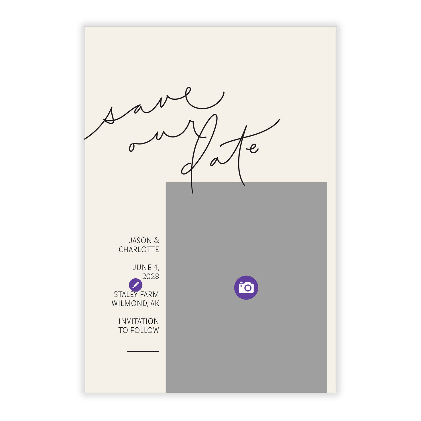 Modern Handwriting Personalized Save the Date Card Card Front indicating personalization image number 5