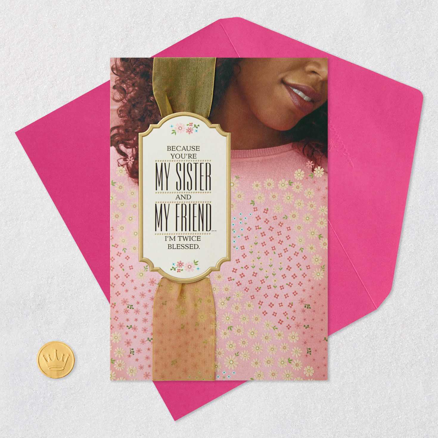My Sister, My Friend, Twice Blessed Birthday Card Card Front with Envelope and Gold Seal image number 6