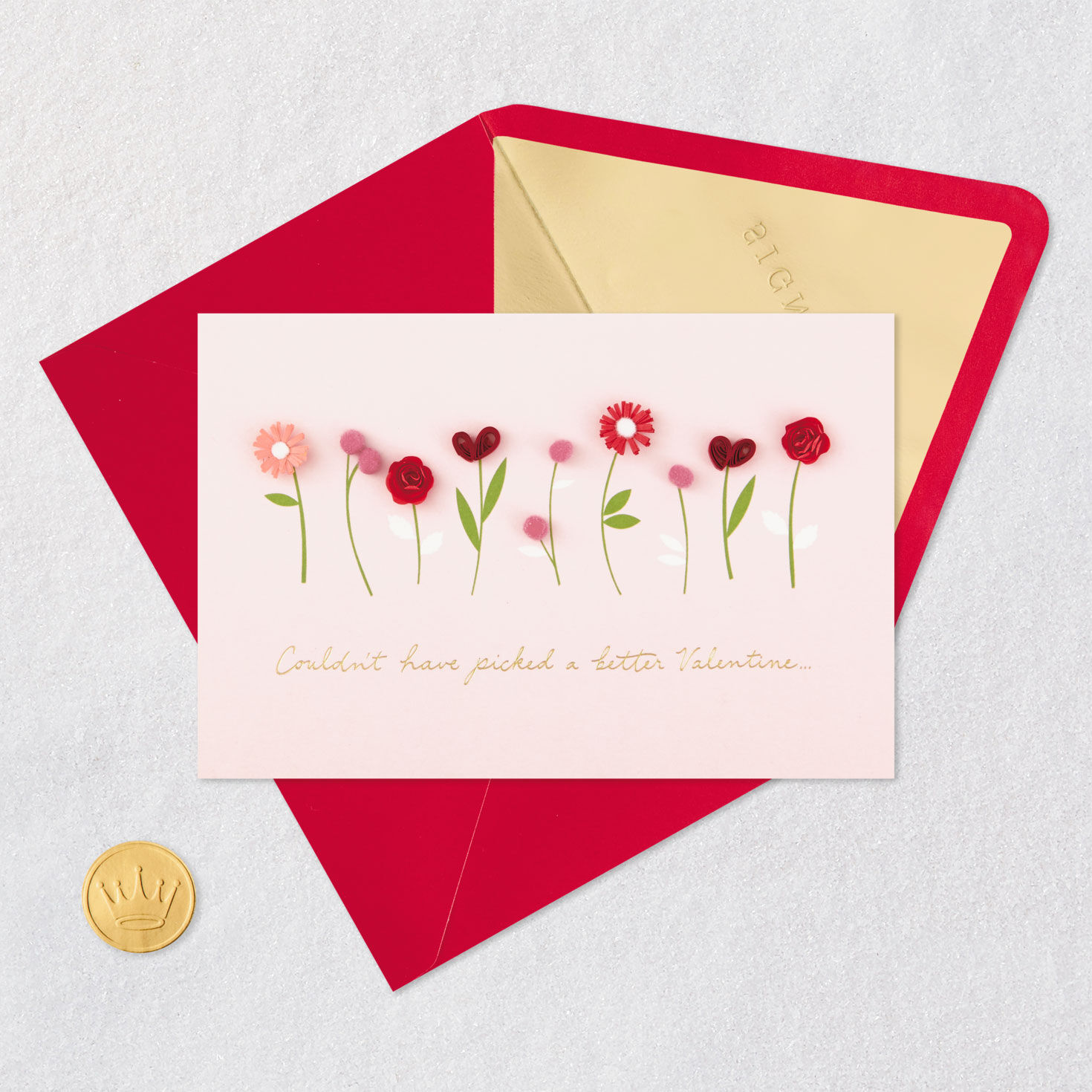 Flowers on Pink Valentine's Day Card for Wife Card Front with Envelope and Gold Seal image number 5