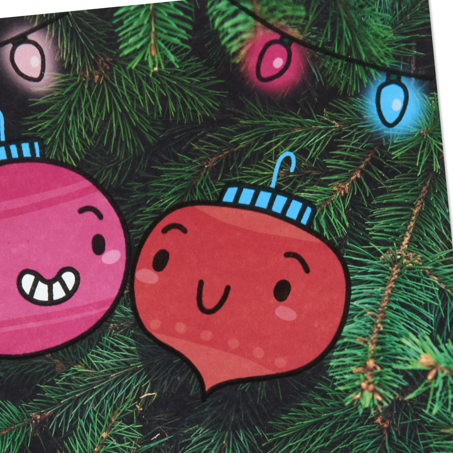 Cartoon Ornaments on Tree Love Christmas Card Card Front Detail image number 4