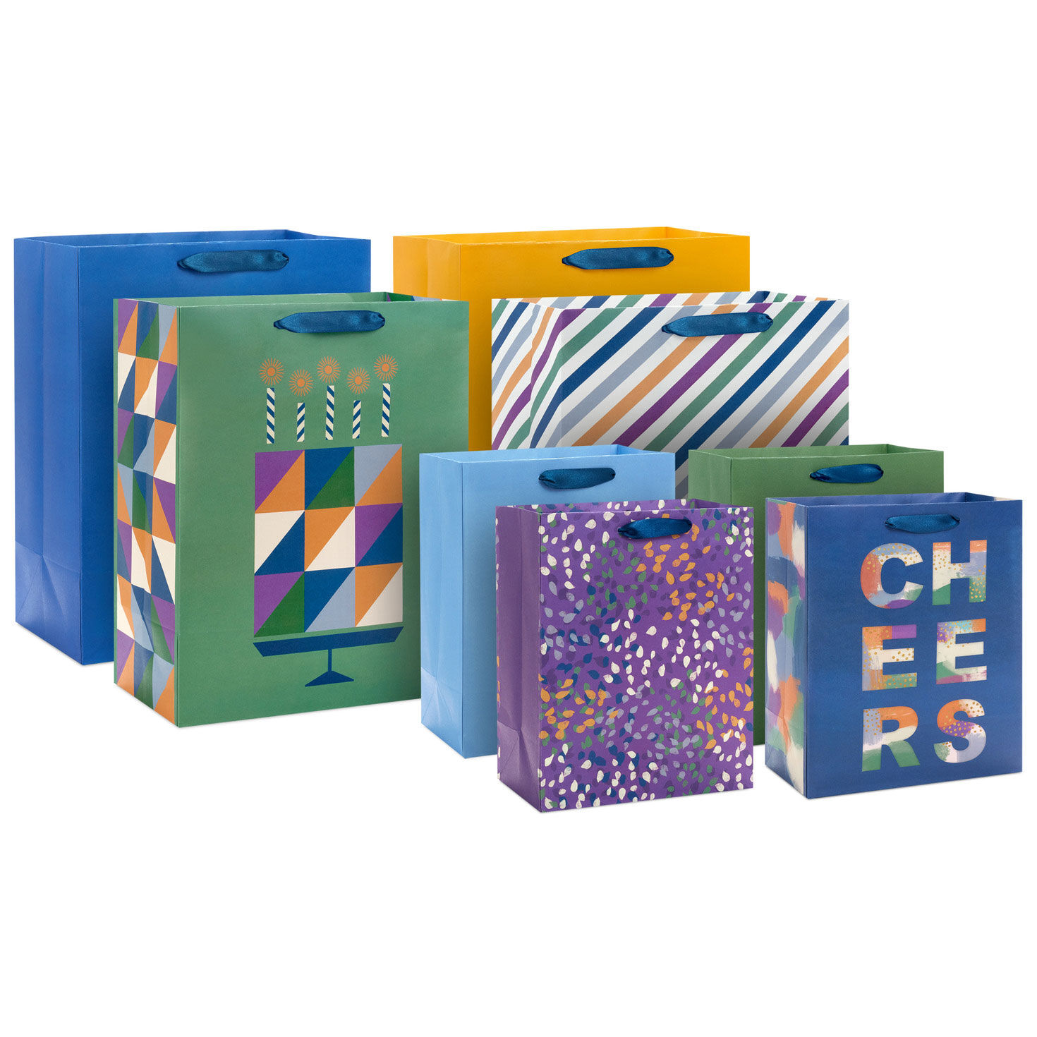 Cool Stripes and Solids 8-Pack Assorted Gift Bags