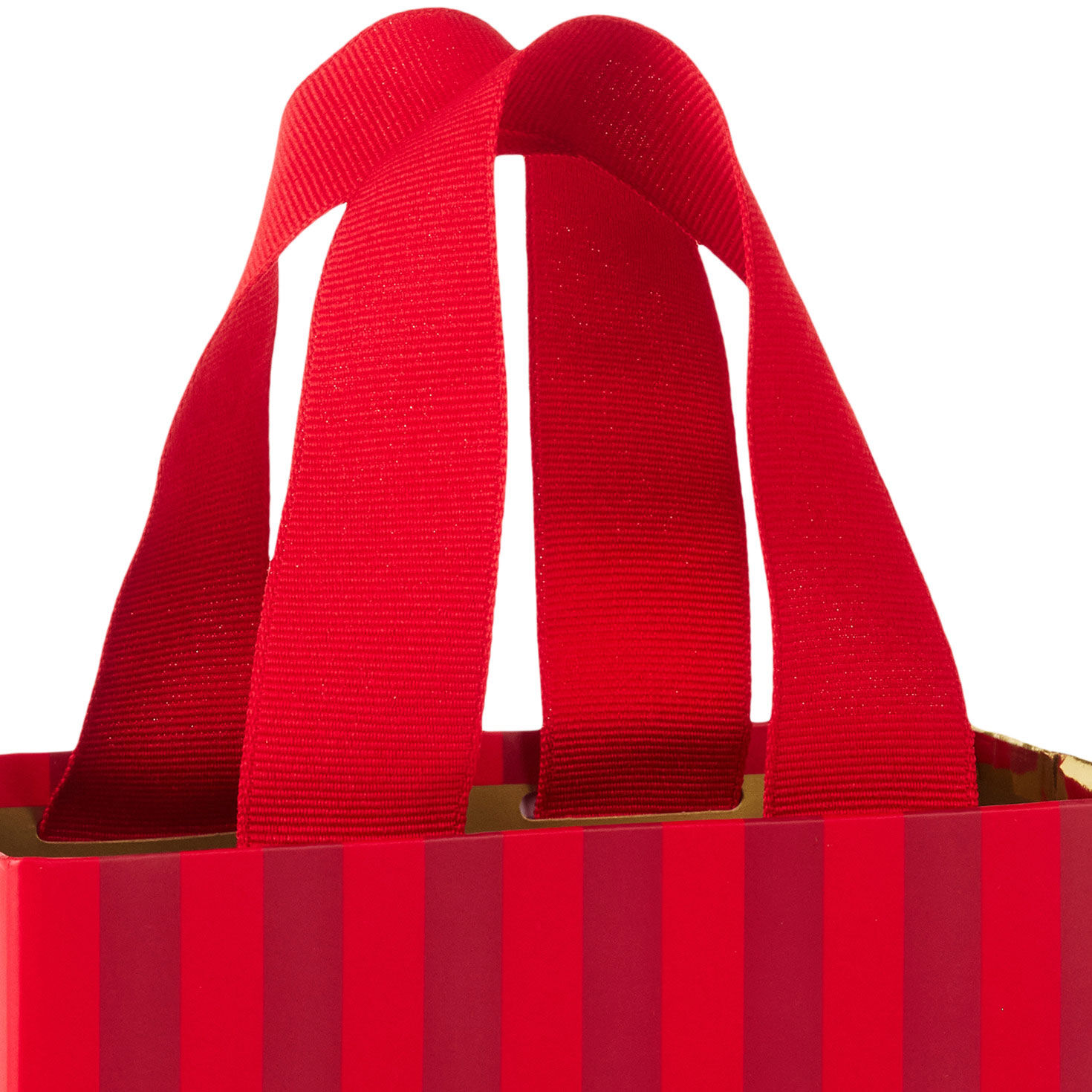 Red Stripes with White and Gold Bow Gift Bag Handle Detail image number 4