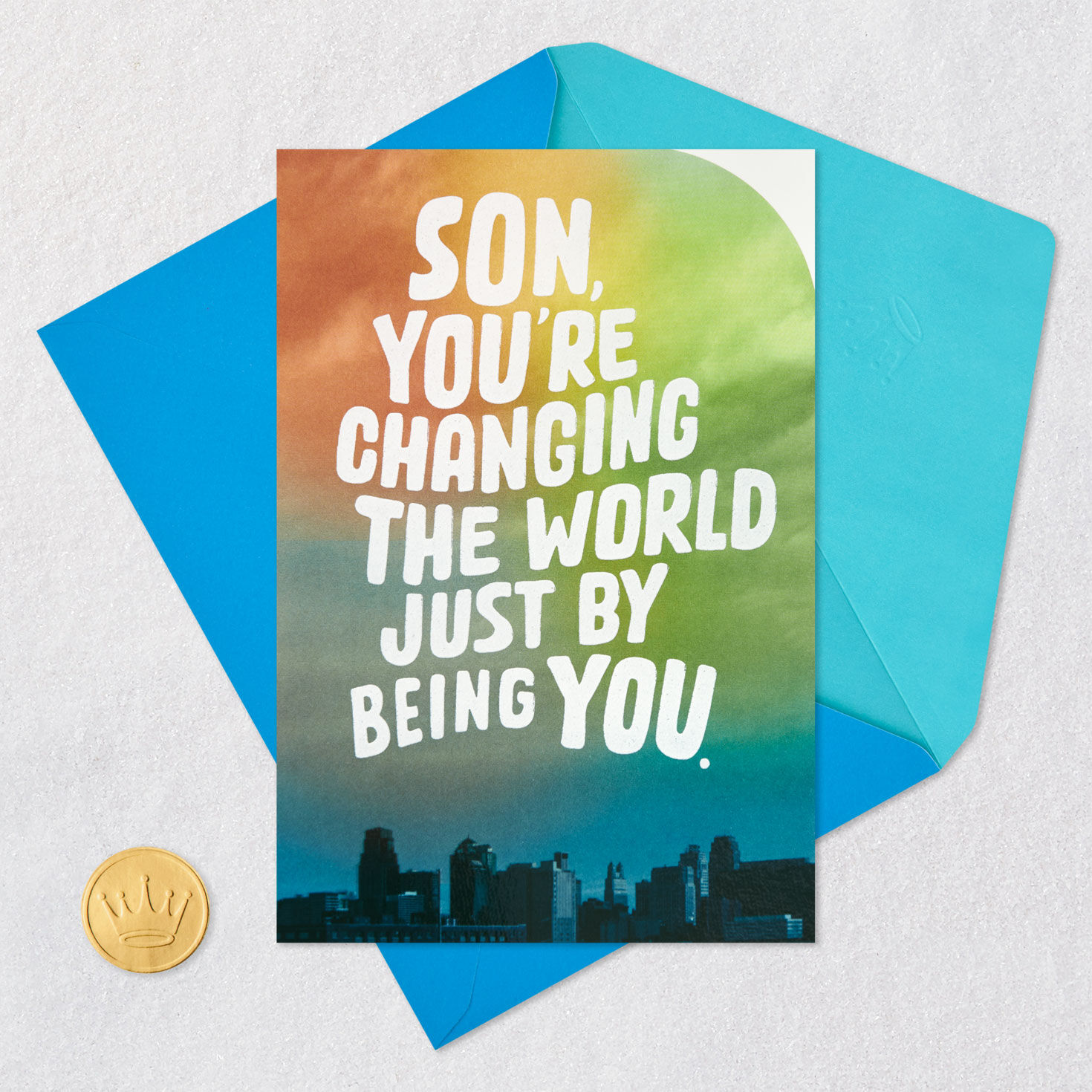 Ombre Sky Over City Birthday Card for Son Card Front with Envelope and Gold Seal image number 6