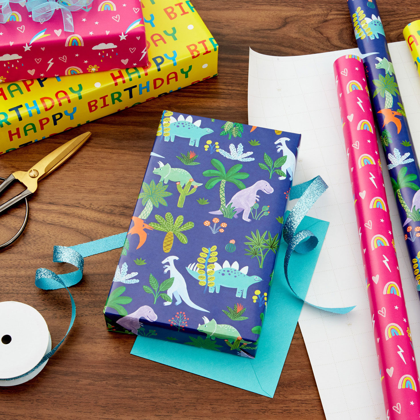 Birthday Gift Wrap Roll Trio For Boys and Girls in use image number 2