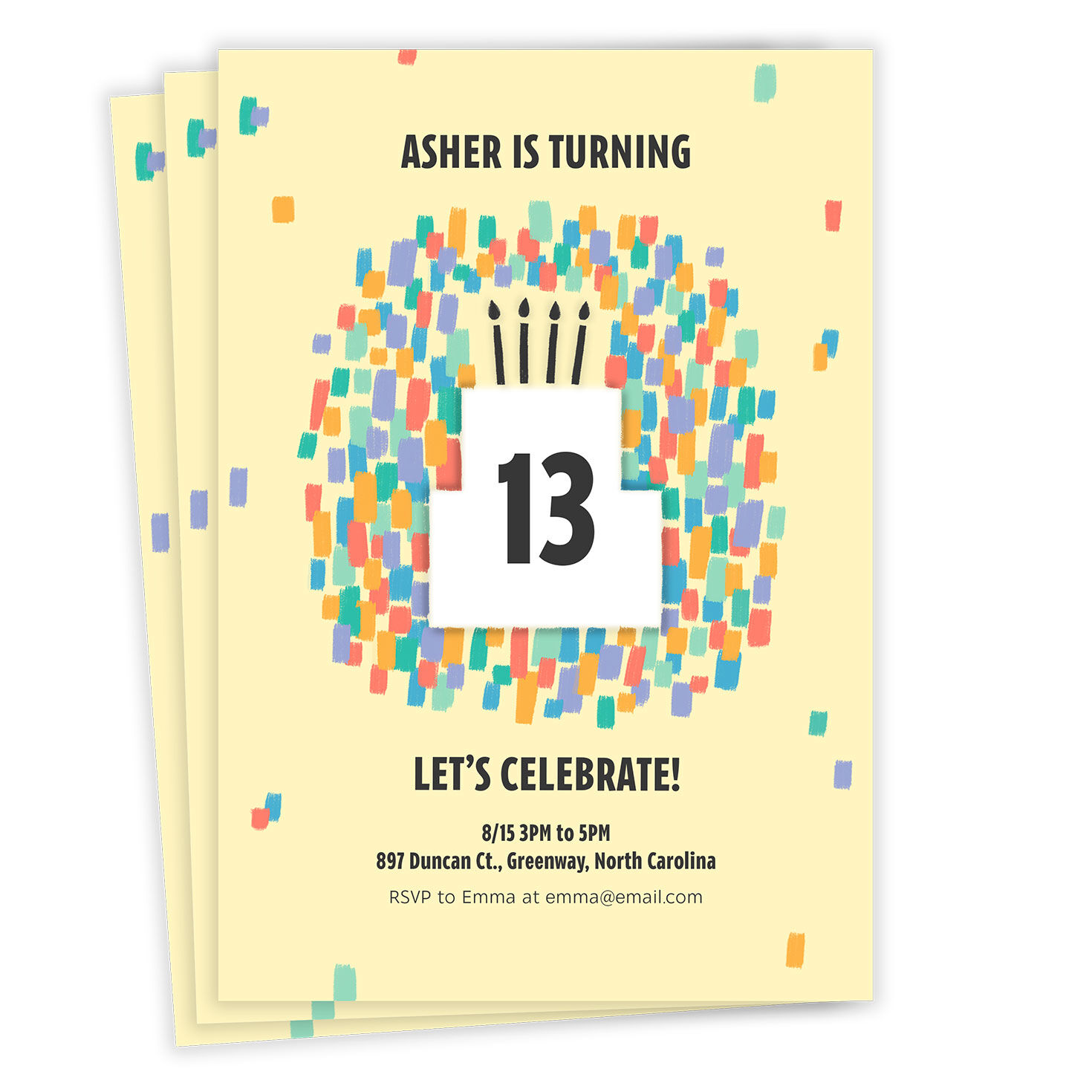 Custom Age Confetti Cake Flat Birthday Invitation