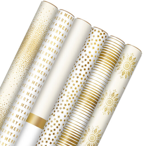 Gold and White 6-Pack Holiday Wrapping Paper Assortment, 180 sq. ft., 