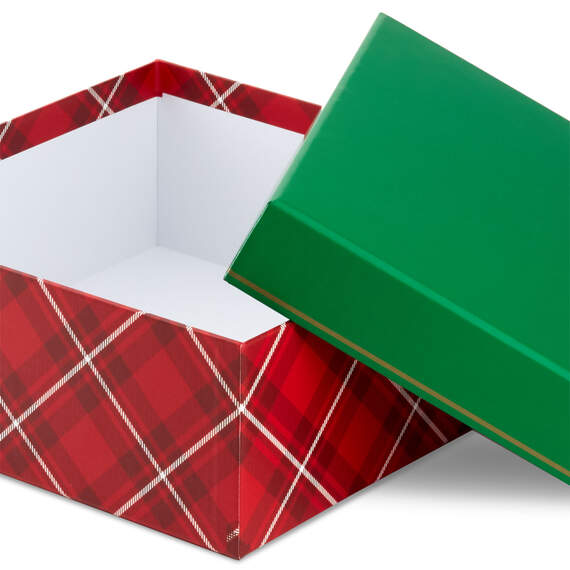 10" Square Red Plaid Christmas Gift Box, , large image number 5