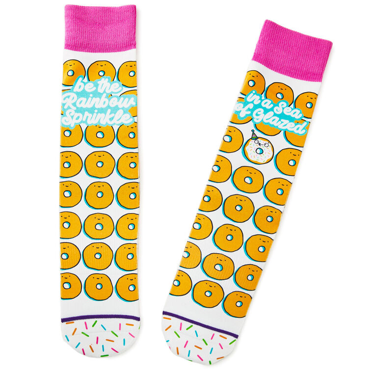 Rainbow Sprinkle Donuts Fun Crew Socks