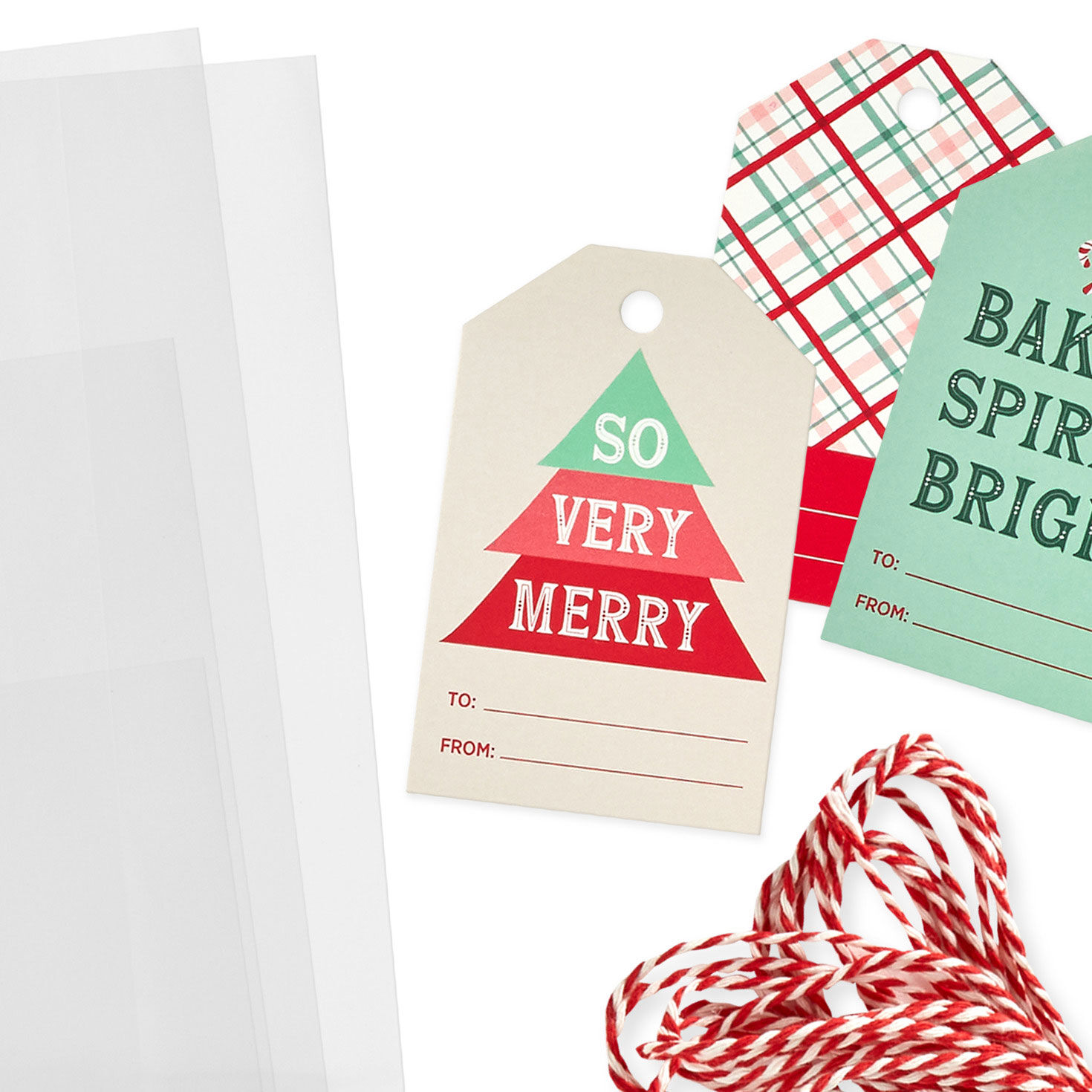 Clear Cello Christmas Goodie Bags With Gift Tags closeup detail image number 5