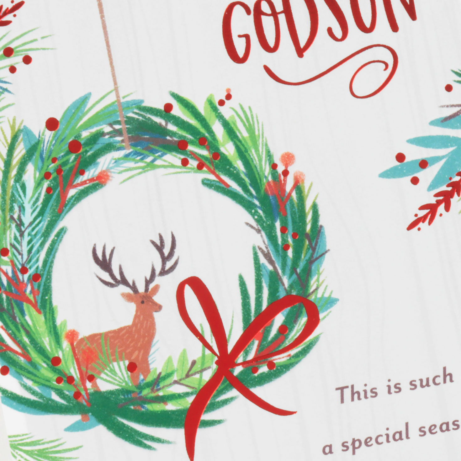 Evergreen Wreath Godson Religious Christmas Card Card Front Detail image number 5