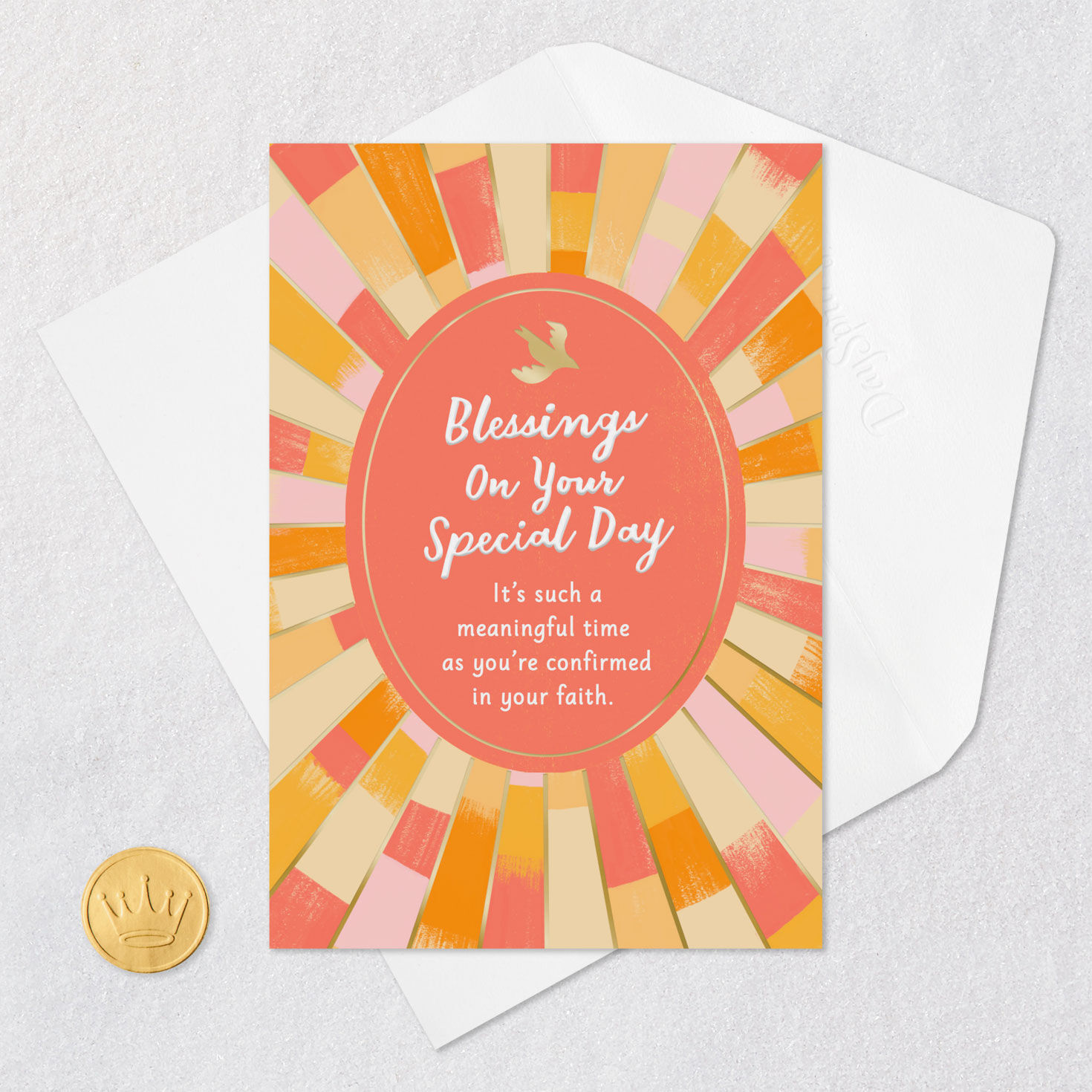 Stained Glass Sun Rays Confirmation Card for Her Card Front with Envelope and Gold Seal image number 6