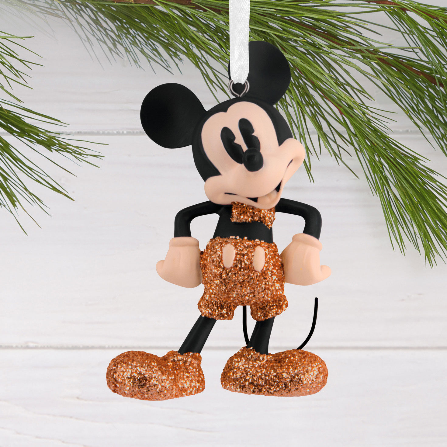 Mickey Mouse Gold Sparkling Christmas Ornament hanging on tree image number 2