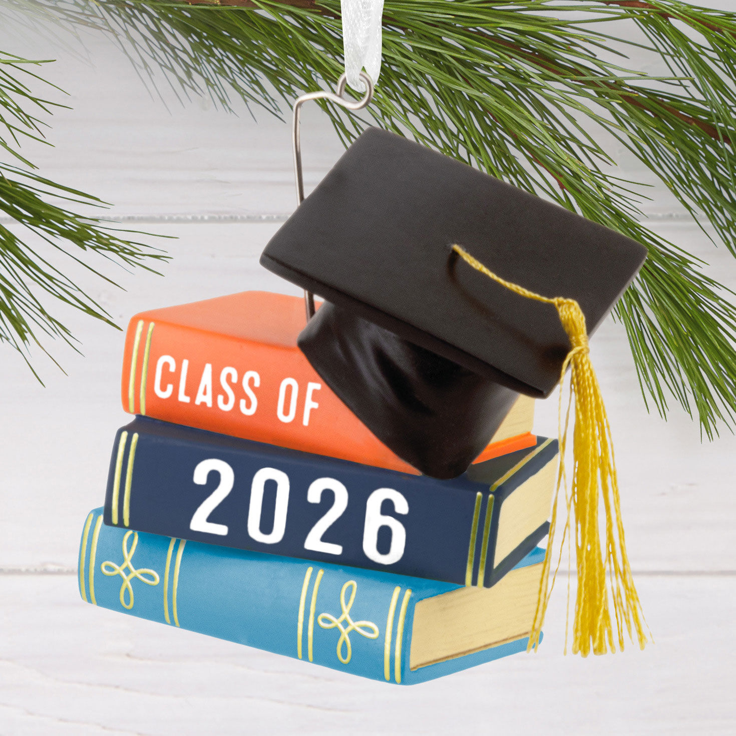 Graduation Cap and Books Christmas Ornament hanging on tree image number 2