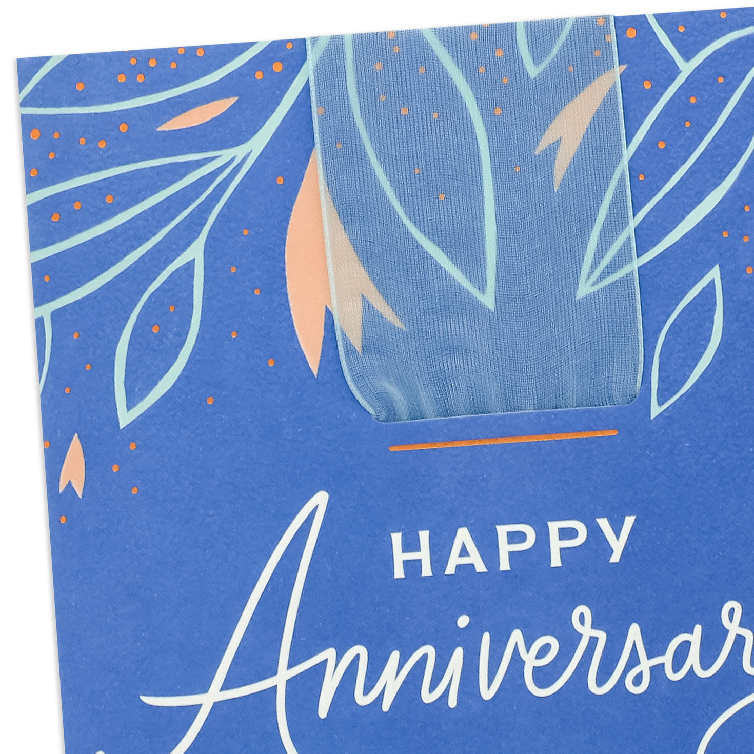 Pink Abstract Flowers on Blue Anniversary Card for Couple Card Front Detail image number 5