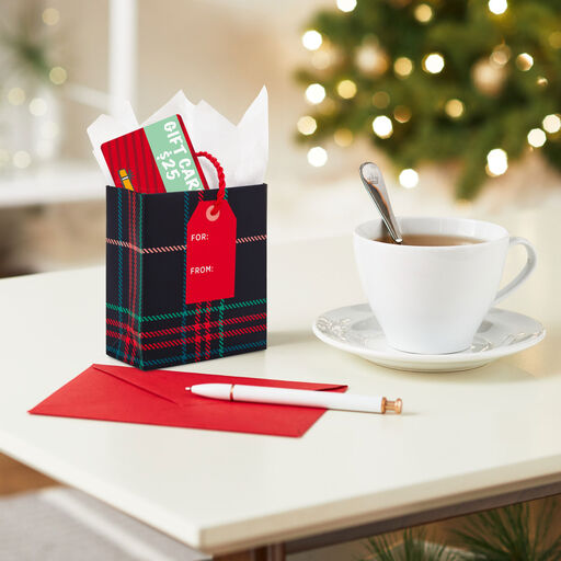 4.6" Holiday Plaid Christmas Gift Card Holder Mini Bag, 